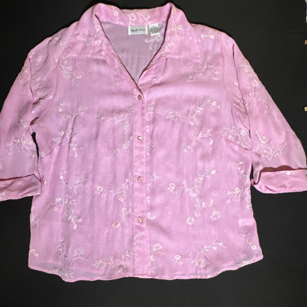 Apparenza Crinkle Sheer Chiffon Blouse 1X Embroidered Vintage Boho Peasant Indie